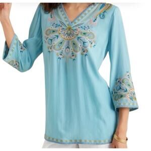 EUC Soft Surroundings River Island Tunic Embroidered Sz Large Boho Soft Feminine